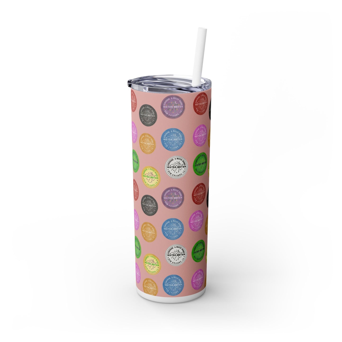 Water Meter Skinny Tumbler with Straw, 20oz