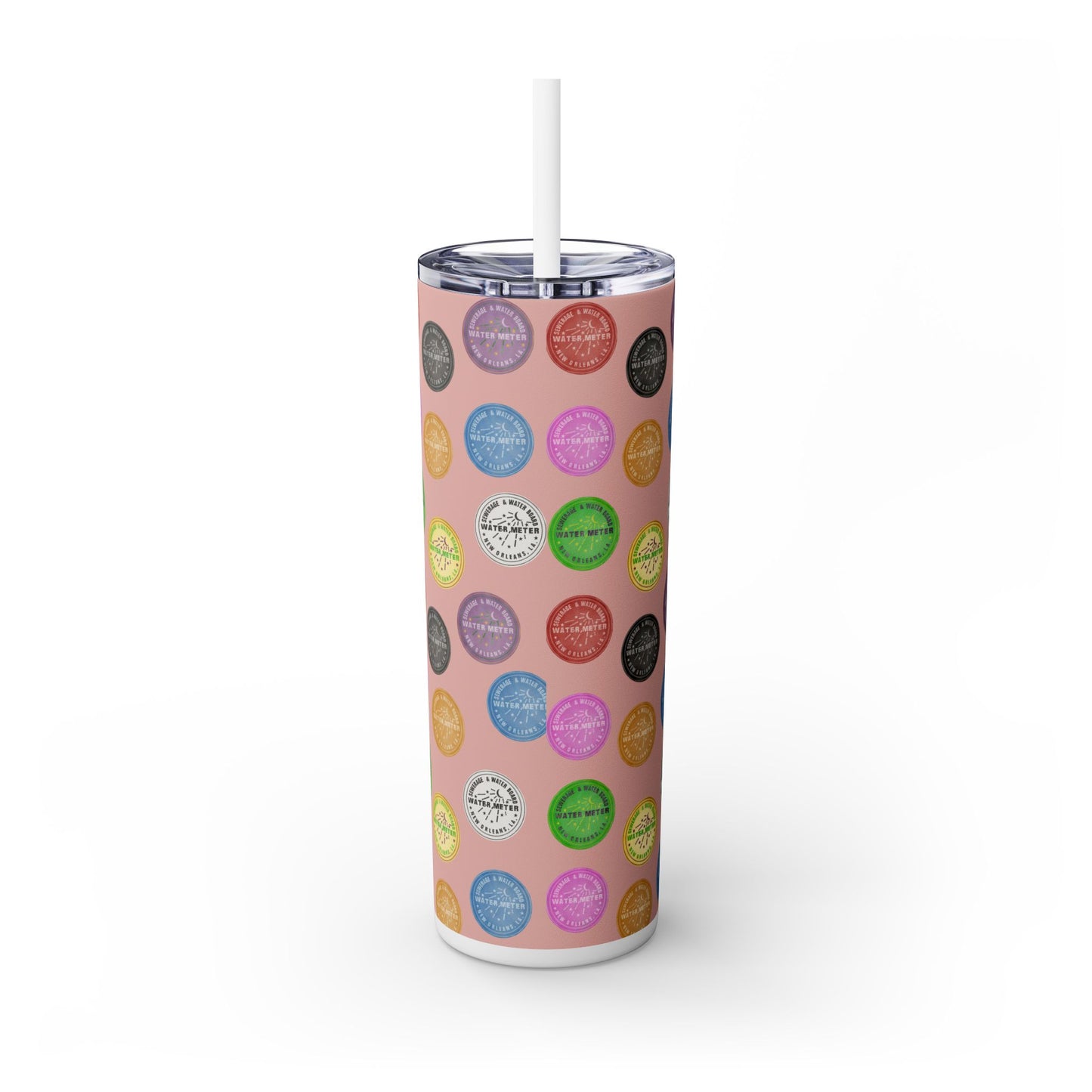 Water Meter Skinny Tumbler with Straw, 20oz