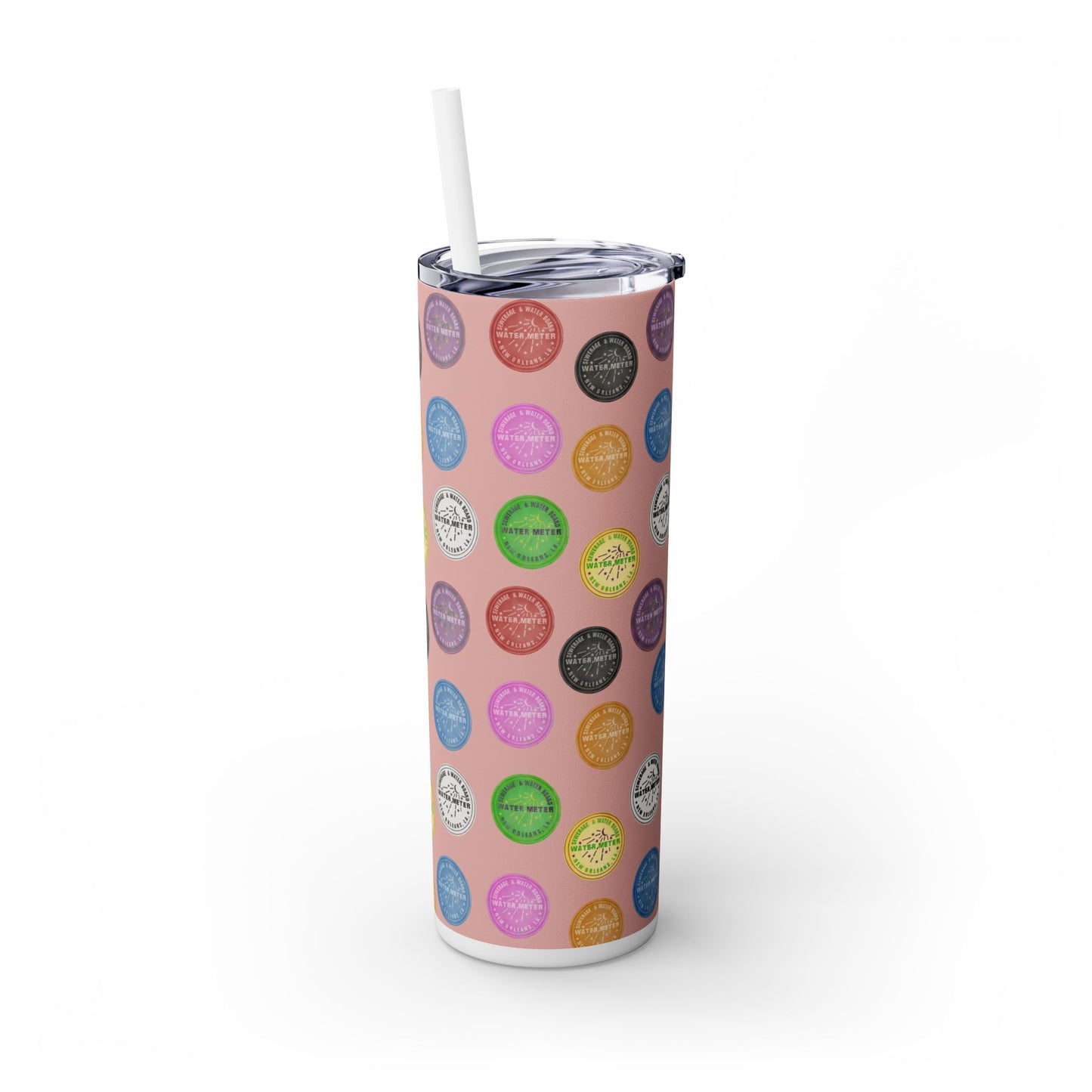 Water Meter Skinny Tumbler with Straw, 20oz