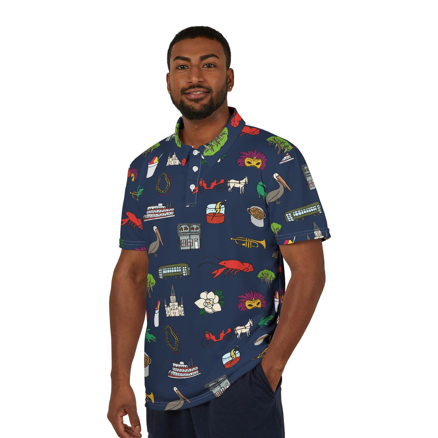 Unisex Nola All Over Polo Shirt (Navy)