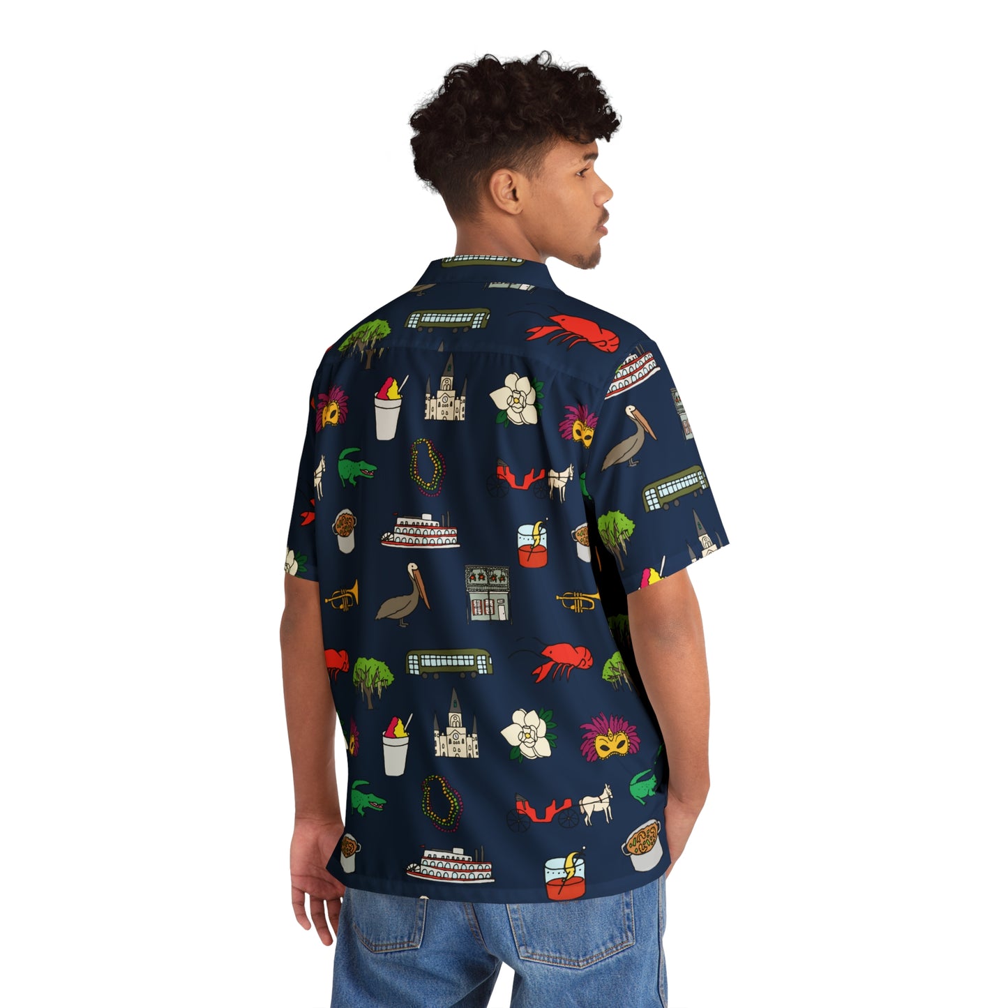 Men's Nola All Over Hawaiian Shirt (Navy)