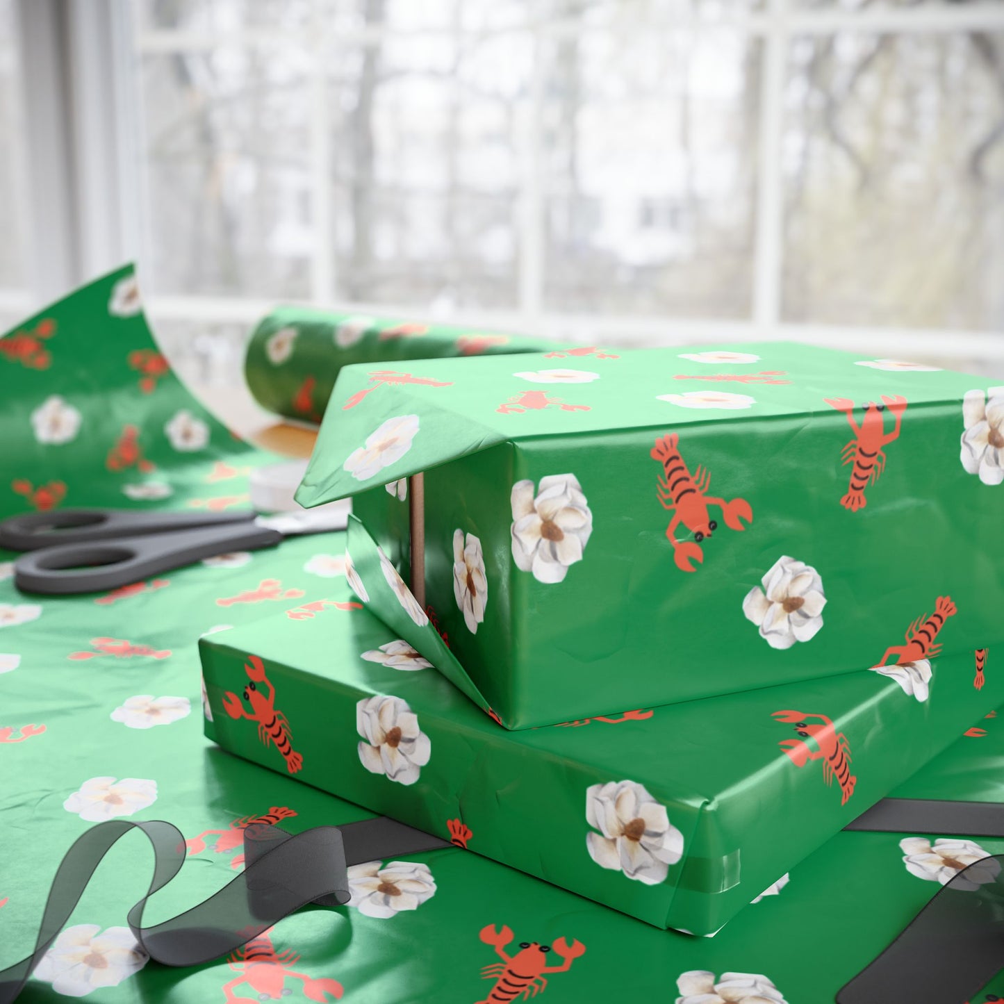 Crawish and Magnolias Gift Wrap