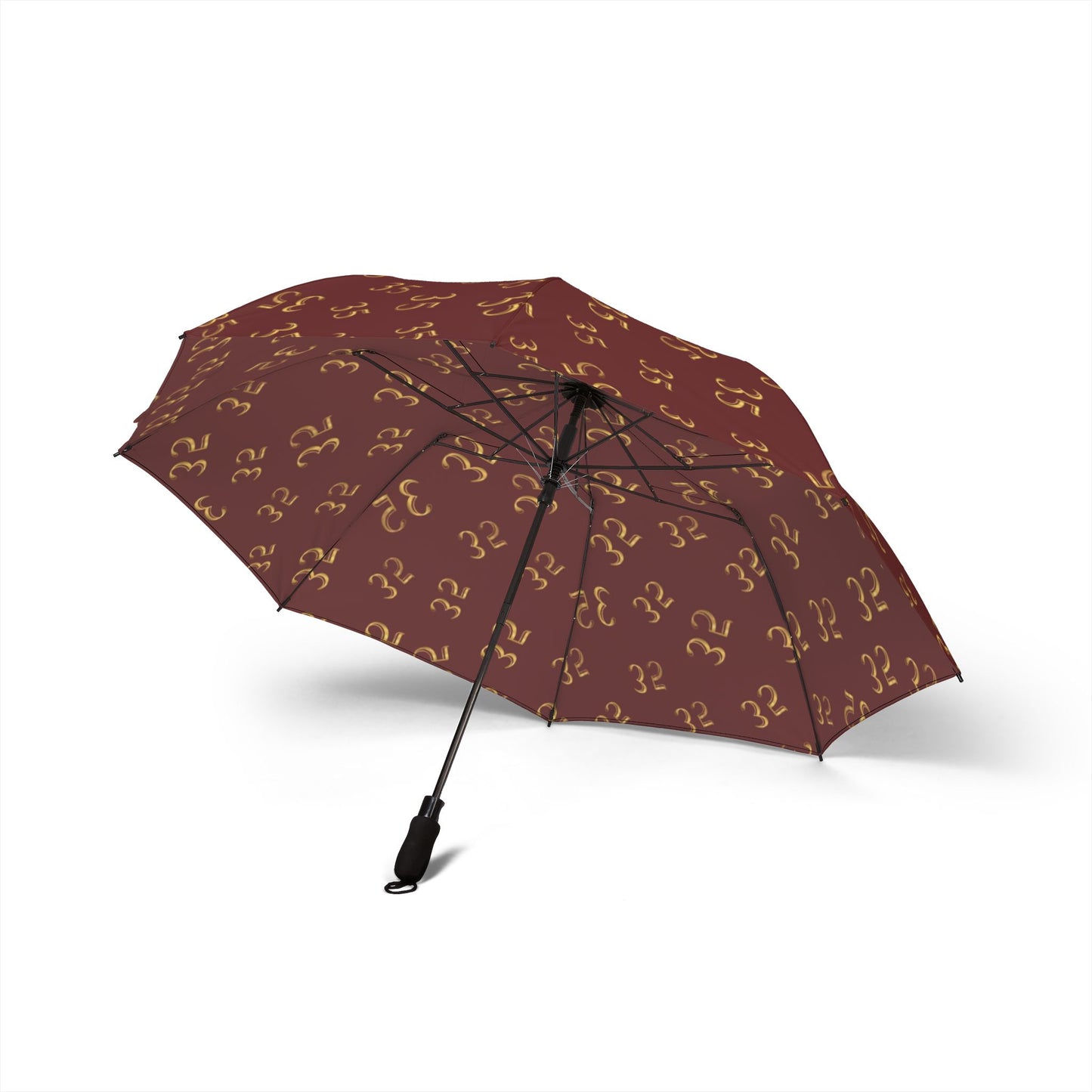 Compact Semi-Automatic Umbrella — Burgundy Patterned "35" Design