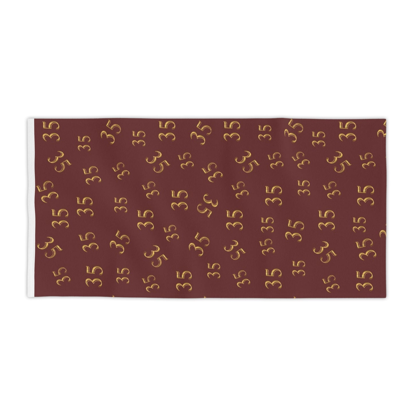 Beach Towel — Burgundy Gold "35" Pattern (Personalized Number Beach Towel)