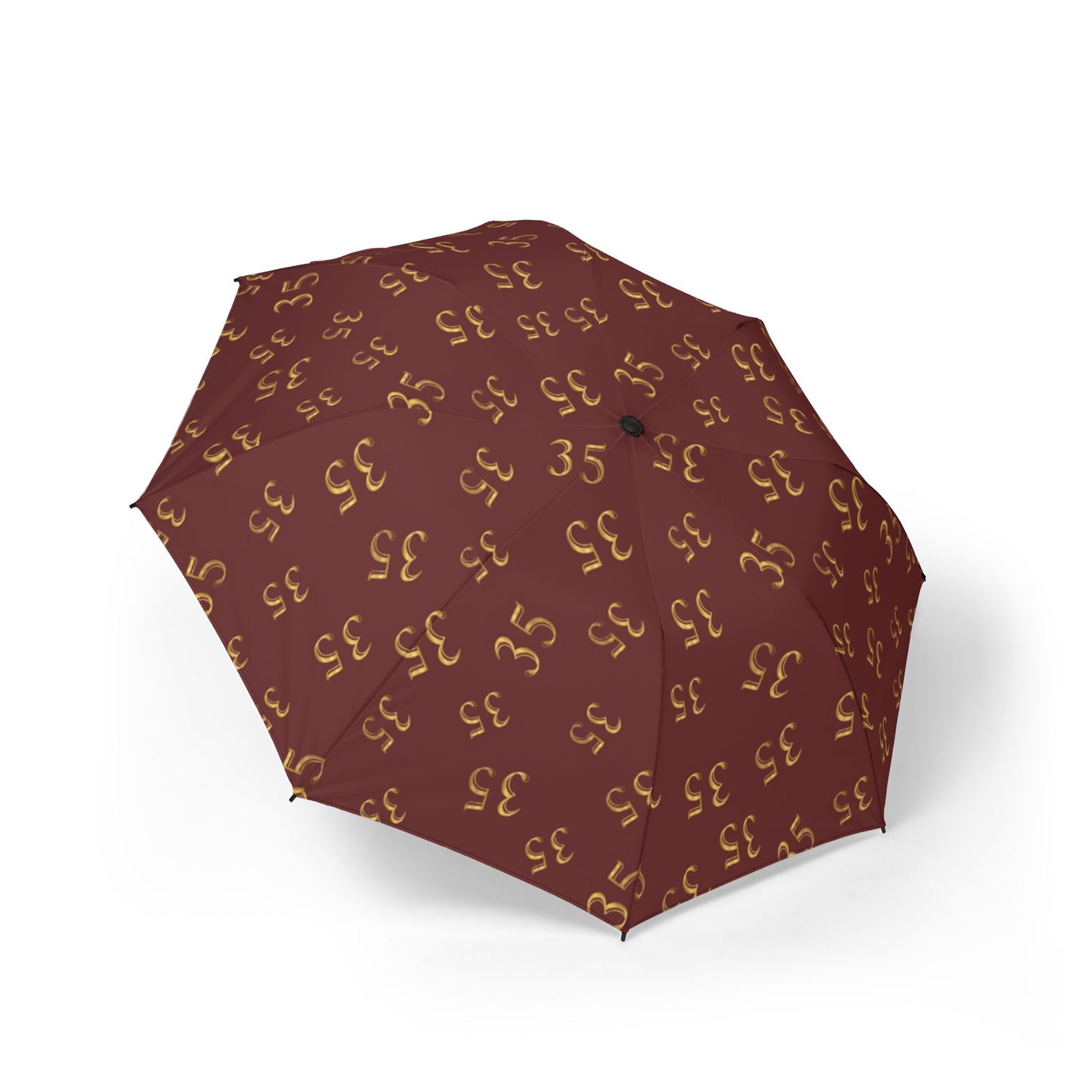 Compact Semi-Automatic Umbrella — Burgundy Patterned "35" Design