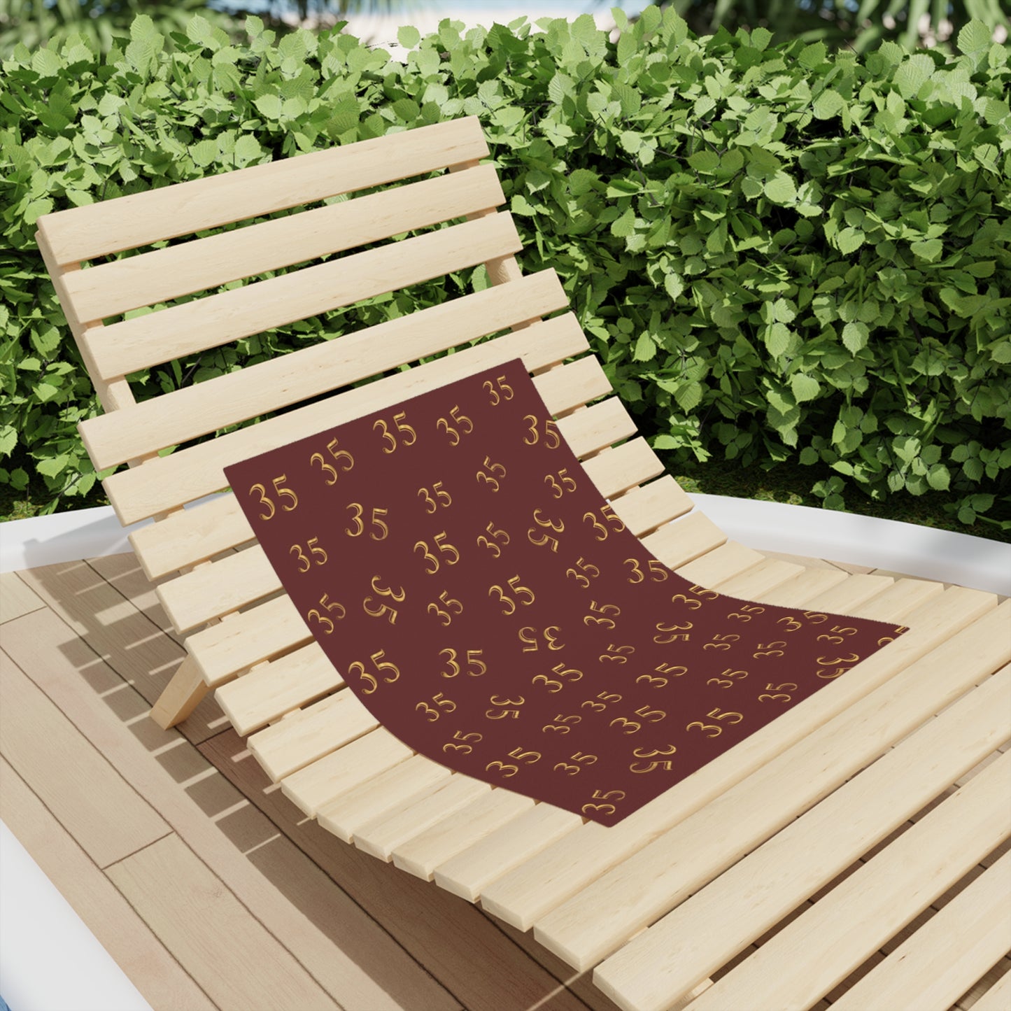 Beach Towel — Burgundy Gold "35" Pattern (Personalized Number Beach Towel)