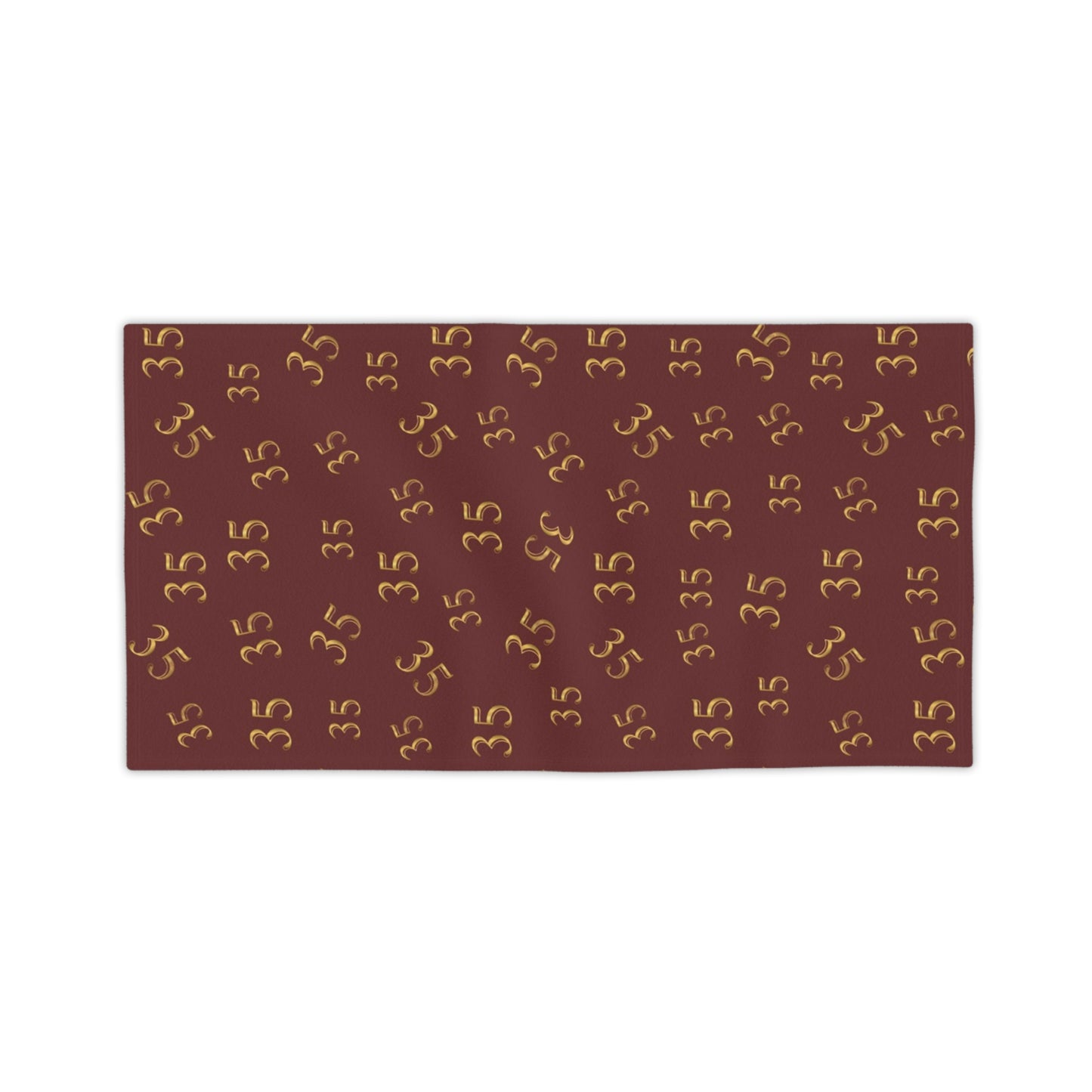 Beach Towel — Burgundy Gold "35" Pattern (Personalized Number Beach Towel)