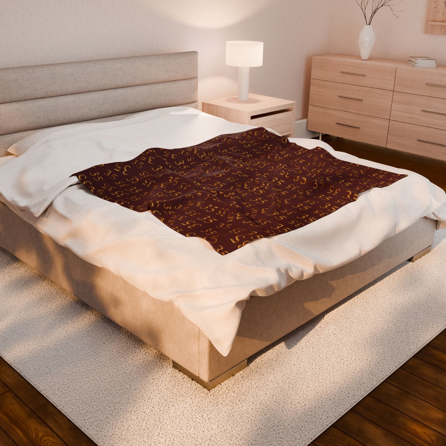 35 Velveteen Plush Blanket — Cozy Maroon '35' Patterned Throw for Game Day & Home