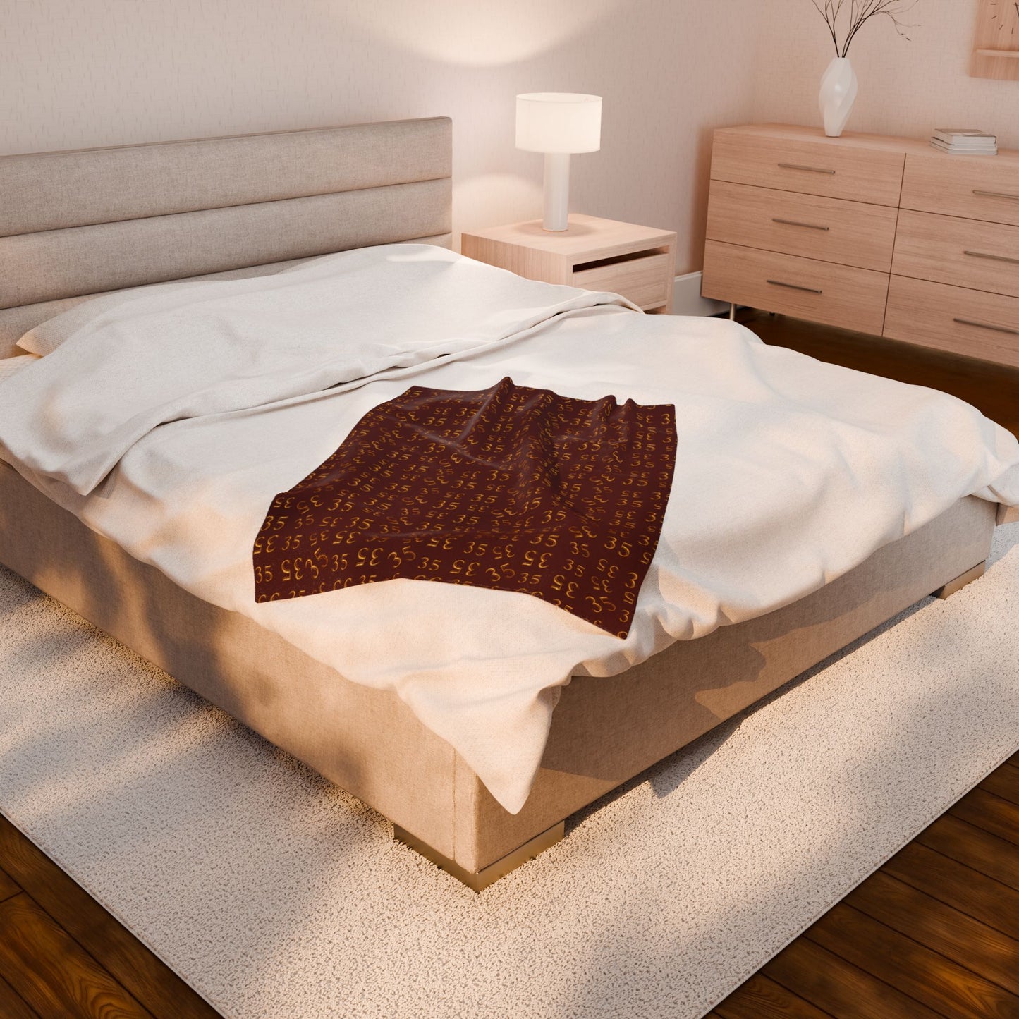 35 Velveteen Plush Blanket — Cozy Maroon '35' Patterned Throw for Game Day & Home