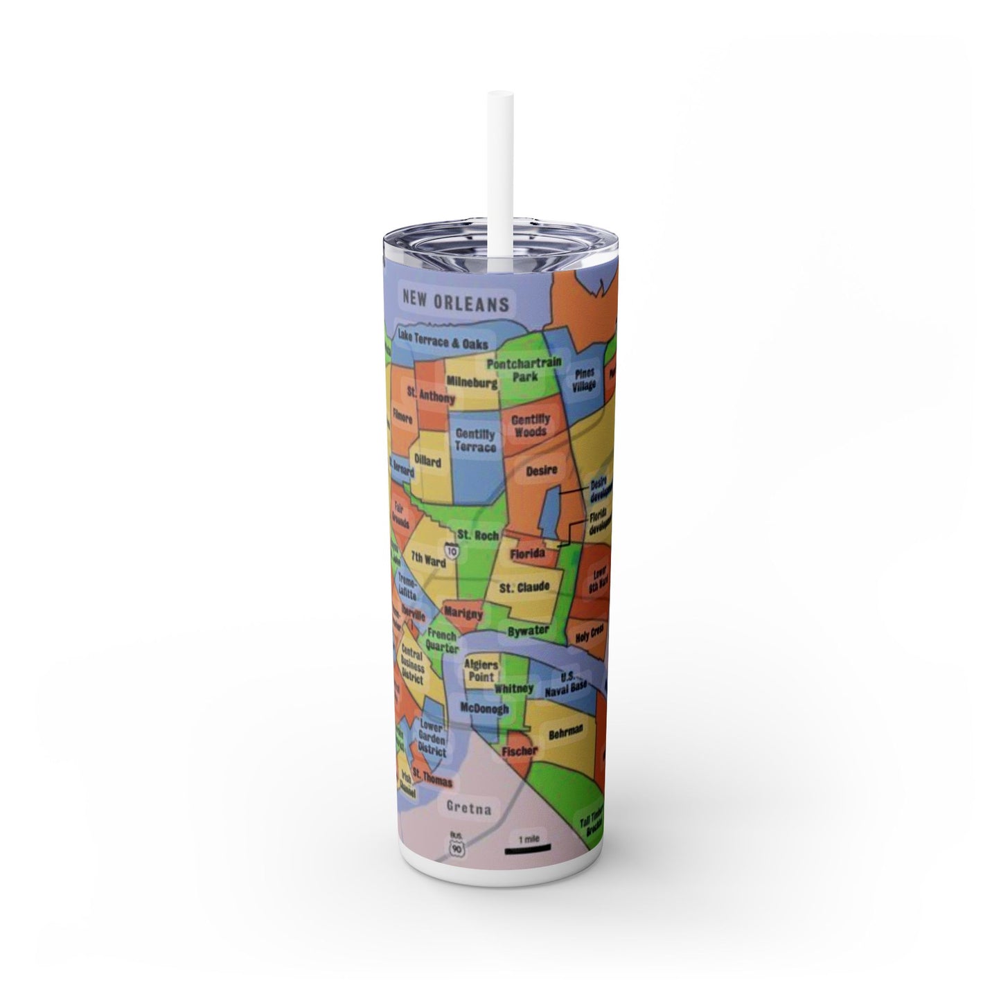 Nola Neighborhoods Skinny Tumbler with Straw, 20oz