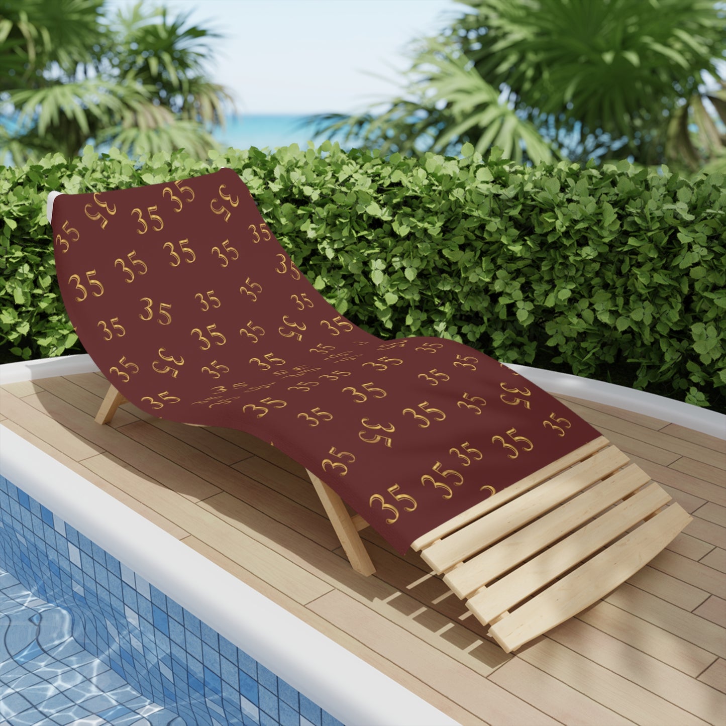 Beach Towel — Burgundy Gold "35" Pattern (Personalized Number Beach Towel)