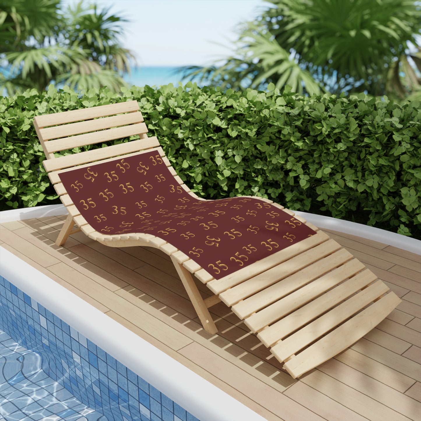 Beach Towel — Burgundy Gold "35" Pattern (Personalized Number Beach Towel)