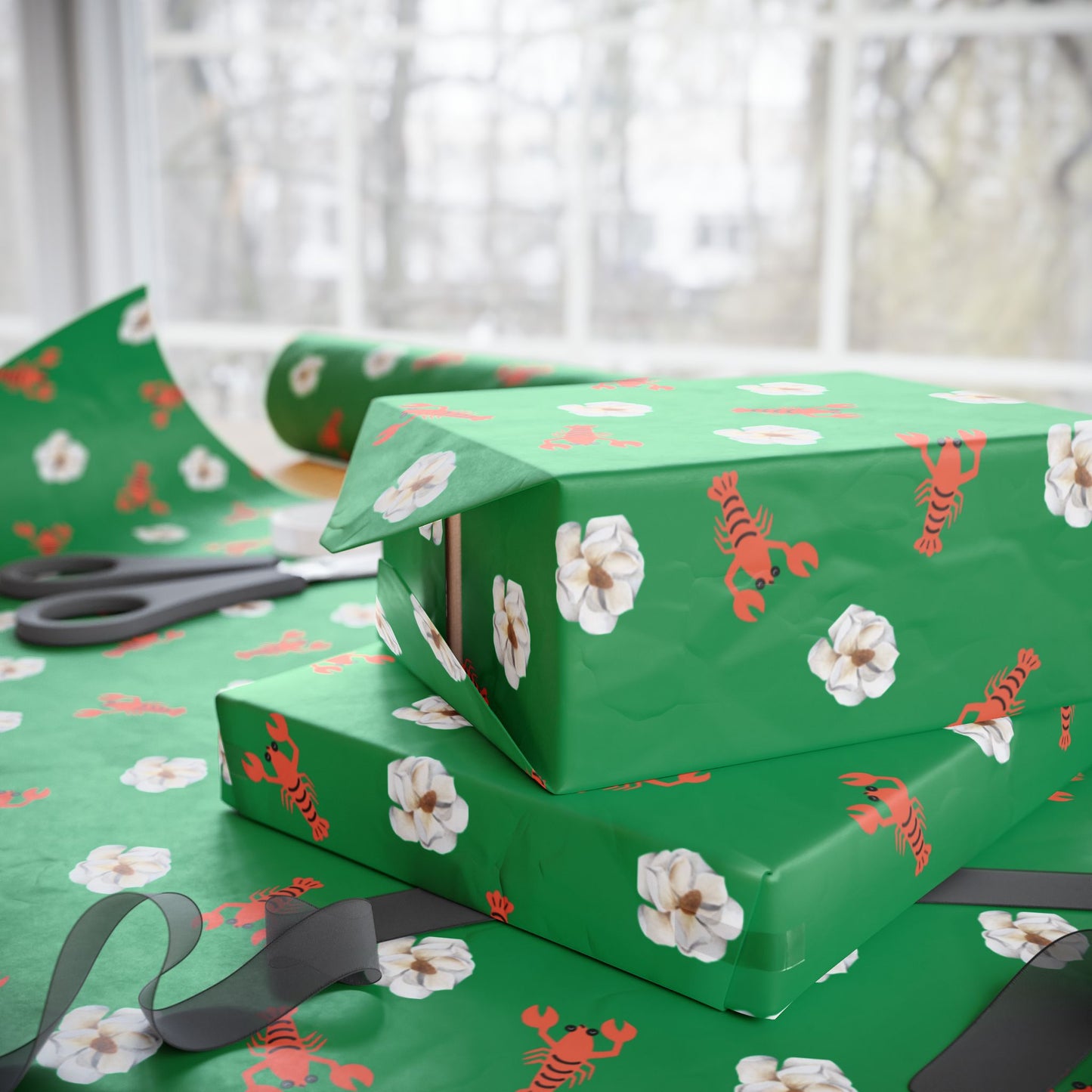 Crawish and Magnolias Gift Wrap