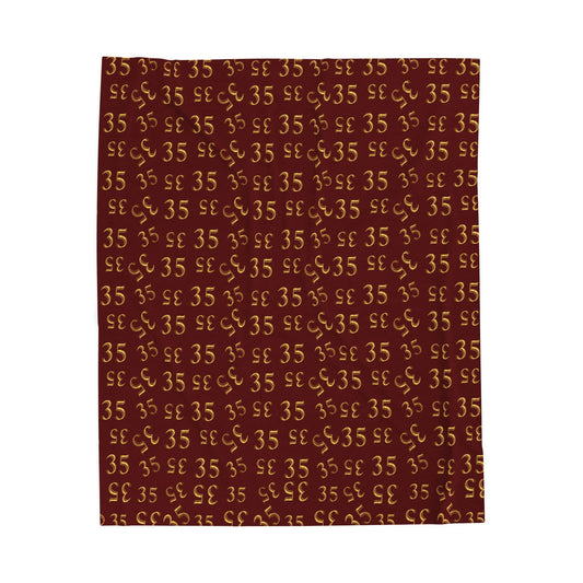 35 Velveteen Plush Blanket — Cozy Maroon '35' Patterned Throw for Game Day & Home