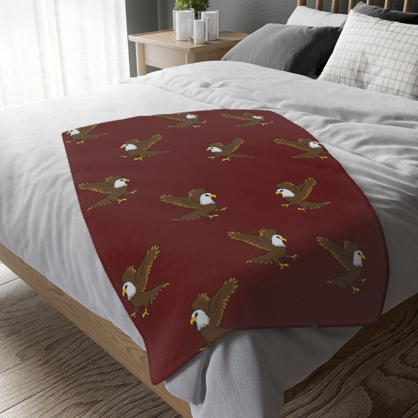 Eagle Pattern Velveteen Microfiber Blanket — Cozy Red Patriotic Throw